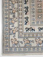 Vintage Perzisch oosters Pazyryk tapijt paarden 140x200cm, Gebruikt, Crème, 100 tot 150 cm, Ophalen of Verzenden