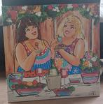 Dikke Dames Borrelen., Ophalen, Zo goed als nieuw, Schilderij, 75 cm of meer