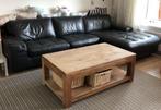 Teak houten salontafel + lederen lounge bank, 50 tot 100 cm, Minder dan 50 cm, Onbewerkt teak met laden, 100 tot 150 cm