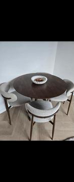 Japandi Eettafel Set + 4 Stoelen - Perfecte Staat!, Huis en Inrichting, Ophalen, Japandi, Rond, Zo goed als nieuw