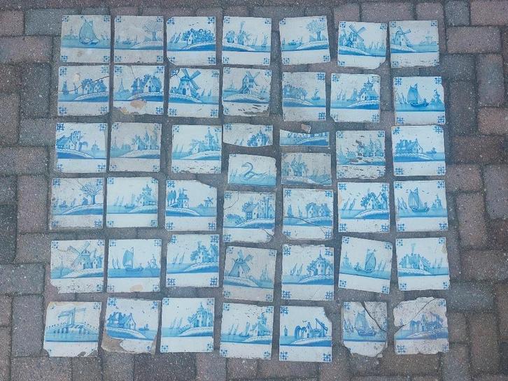 verzameling partij antieke tegels handgeschilderd delfts, Antiek en Kunst, Antiek | Wandborden en Tegels, Ophalen