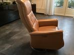 Cognac lederen relaxfauteuil met accu/ verstelbare neksteun, Ophalen, Zo goed als nieuw, Leer, 75 tot 100 cm