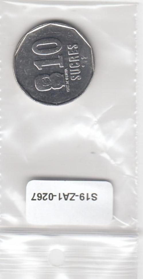 S19-ZA1-0267 Ecuador 10 Sucres 1991  KM92.2 XF, Postzegels en Munten, Munten | Amerika, Zuid-Amerika, Verzenden