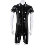 Heren catsuit met rits sexy zwarte wetlook jumpsuit lycra, Verzenden, Nieuw, Kleding