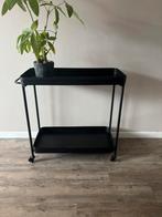 Metalen side table / trolley met 4 wieltjes en 2 plateaus, Ophalen, Gebruikt, 50 tot 100 cm, Metaal