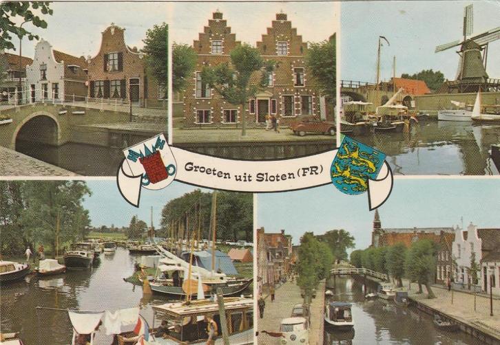 SLOTEN Gevels Haven Molen Diep VW Bus Groeten, Verzamelen, Ansichtkaarten | Nederland, Gelopen, Friesland, 1960 tot 1980, Verzenden