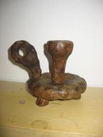 Kandelaar met Handvat Hout Brutalisme Vintage, Huis en Inrichting, Ophalen of Verzenden, Zo goed als nieuw, Hout, Kandelaar