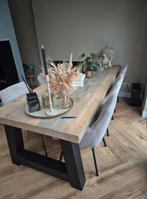 Eettafel met stalen onderframe van firma hout en staal., Ophalen, Rechthoekig, 200 cm of meer, 50 tot 100 cm