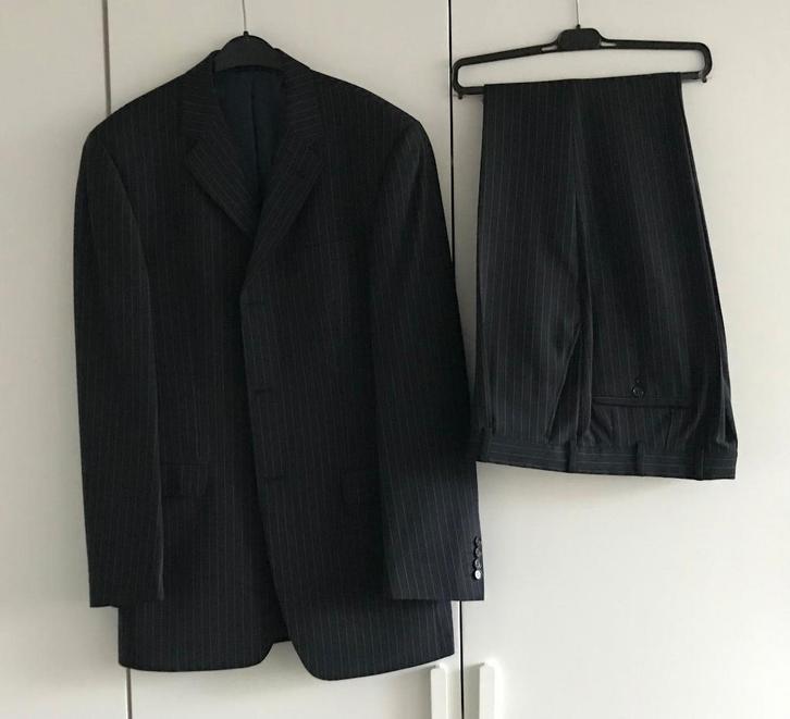 Herenpak donkerblauw, krijtstreep Reecend - Maat: 52 of 53, Kleding | Heren, Kostuums en Colberts, Zo goed als nieuw, Maat 52/54 (L)