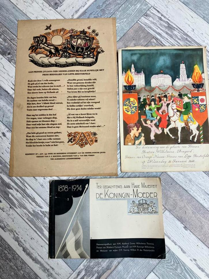 Herinneringsalbum regentes Emma +rijmprent Juliana + Beatrix, Verzamelen, Koninklijk Huis en Royalty, Gebruikt, Ophalen of Verzenden