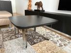 Zwarte salontafel essen gebeitst, RVS onderstel, Ophalen, 50 tot 100 cm, Vierkant, 50 tot 100 cm