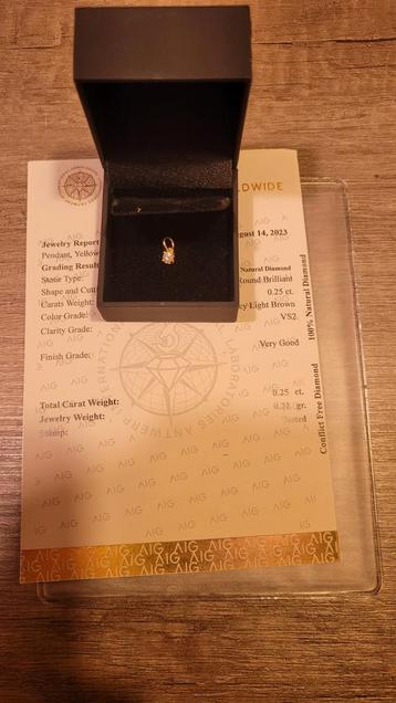 Diamant Hanger - 0.25 Karaat, 14K Goud - met certificaat beschikbaar voor biedingen