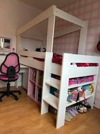 Halfhoogslaper wit roze met bureau en kastjes, Huis en Inrichting, Slaapkamer | Stapelbedden en Hoogslapers, Ophalen, 100 cm, Eenpersoons