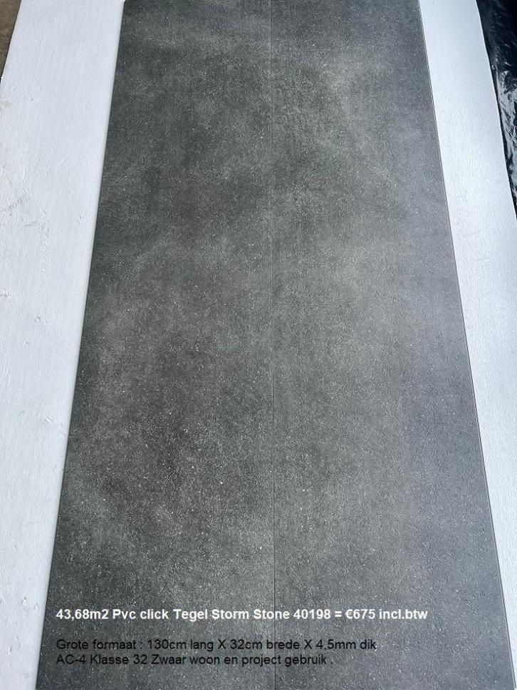 43,68m2 Pvc Click Tegel Vinyl Storm Stone 40198 21pak =€675, Huis en Inrichting, Stoffering | Vloerbedekking, Nieuw, Laminaat