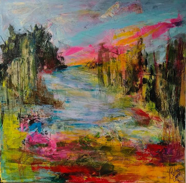 Abstract schilderij landschap, Antiek en Kunst, Kunst | Schilderijen | Abstract, Ophalen of Verzenden