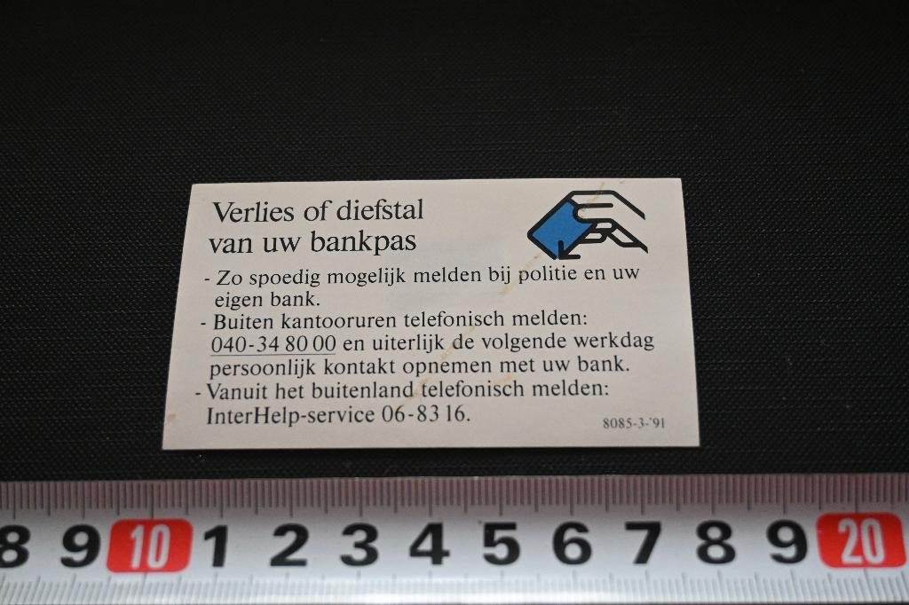 sticker verlies of diefstal van uw bankpas - wat te doen?, Ophalen, Zo goed als nieuw