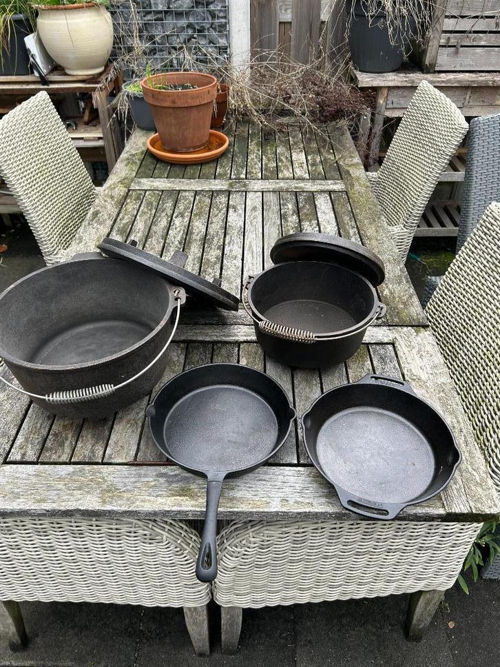 Gietijzeren pannen voor op de BBQ, Tuin en Terras, Barbecue-accessoires, Gebruikt, Ophalen