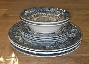 Blauwgroen, vintage, klassiek servies in Engelse stijl beschikbaar voor biedingen