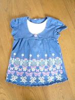 Donkerblauw jurkje met witte bies en gebloemde rok, maat 116, Gebruikt, Jongen of Meisje, Ophalen of Verzenden, Jurk of Rok