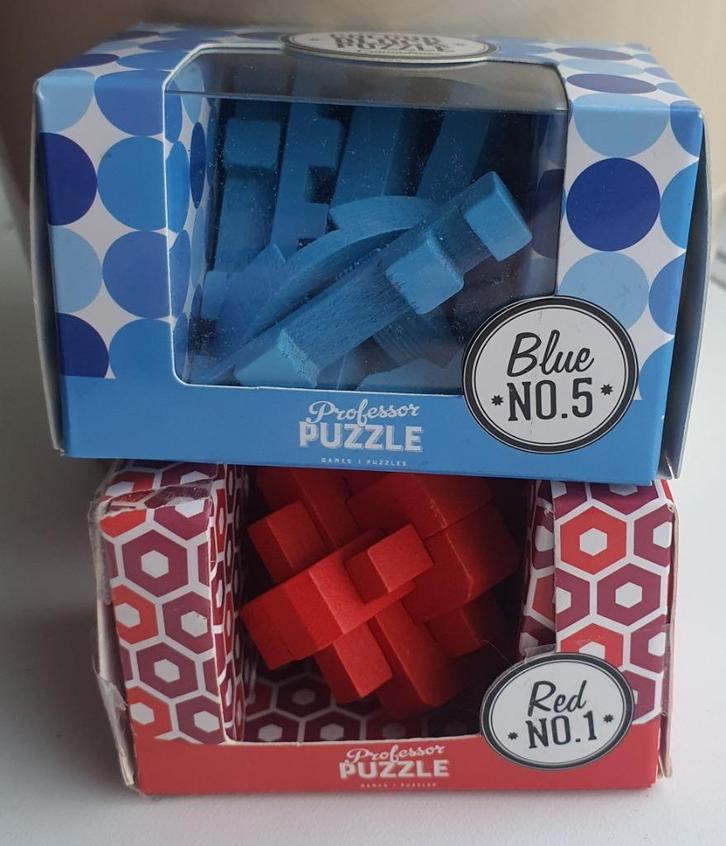 Professor Puzzle Set 2 houten puzzels Red No.1 & Blue No.5, Hobby en Vrije tijd, Denksport en Puzzels, Nieuw, Minder dan 500 stukjes