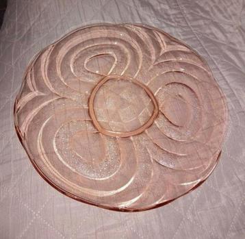 Roze Art Deco glazen schaal. beschikbaar voor biedingen