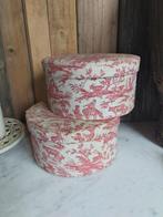 2 leuke vintage franse ronde stoffen dozen Toile de Jouy, Verzenden