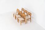 Set van 6 brutalistische vintage stoelen door H. Kjaernulf, Ophalen of Verzenden, Zo goed als nieuw, Bruin, Stof