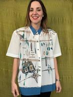 Retro blouse, maat 52/6XL - wit & blauw - sieraden print, C&A, Maat 46/48 (XL) of groter, Ophalen of Verzenden, ,