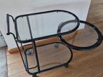 Zwarte serveer trolley met glazen bladen, Ophalen, Minder dan 50 cm, Gebruikt, 50 tot 75 cm