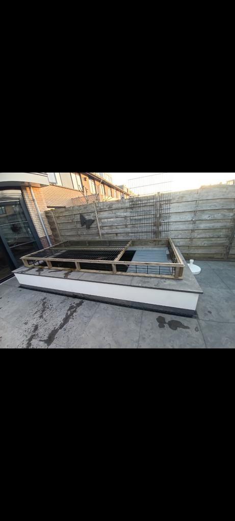 vijver afdekking zwart met hout 3.70 mtr x 1.70 mtr, Tuin en Terras, Vijver-toebehoren, Gebruikt, Vijverfilter, Ophalen