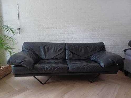 Bank echt leer  2,5 zits zwart design, Huis en Inrichting, Banken | Bankstellen, Gebruikt, Rechte bank, Overige maten, 200 tot 250 cm