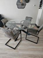 Eettafel en stoelen, Huis en Inrichting, Tafels | Eettafels, Ophalen, Gebruikt, Rond, Glas