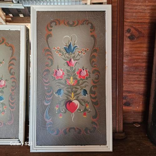 Set handbeschilderde panelen – traditioneel bloemmotief, Huis en Inrichting, Woonaccessoires | Wanddecoraties, Gebruikt, Ophalen of Verzenden