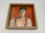 Titel “Woman in a box  “schilderijtje  27 x 27 cm, Ophalen of Verzenden