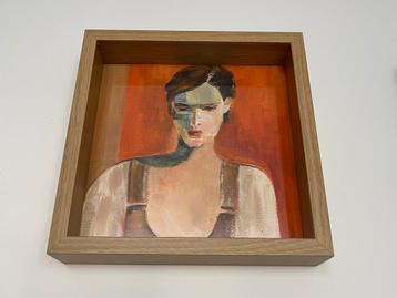 Titel “Woman in a box  “schilderijtje  27 x 27 cm beschikbaar voor biedingen