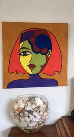 Vrolijk schilderij meisje, Ophalen of Verzenden, Zo goed als nieuw, Schilderij, 75 cm of meer