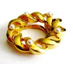 Prachtige grote vintage Sjaalklem met f-parels verguld, Sieraden, Tassen en Uiterlijk, Broches, Verzenden, Zo goed als nieuw, Goud