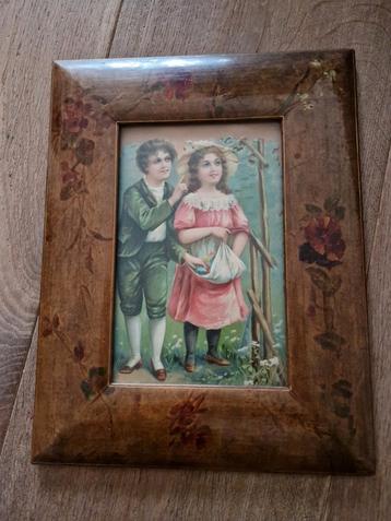 Lijstje 30 bij 24 cm met groot antiek poëzie plaatje  beschikbaar voor biedingen