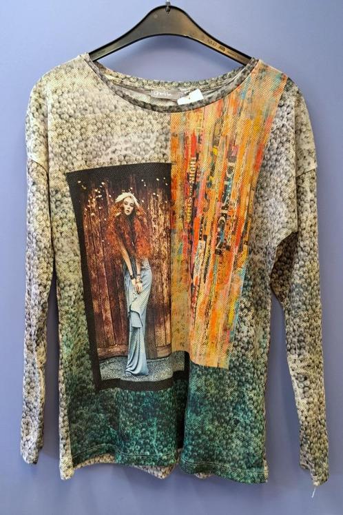 Geisha dun truitje shirt kleurrijke print + vrouw M-L 42724, Kleding | Dames, Truien en Vesten, Zo goed als nieuw, Maat 38/40 (M)
