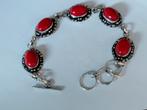 Mooie 925 armband met rood koraal 24cm, Verzenden, Nieuw, Met edelsteen, Rood