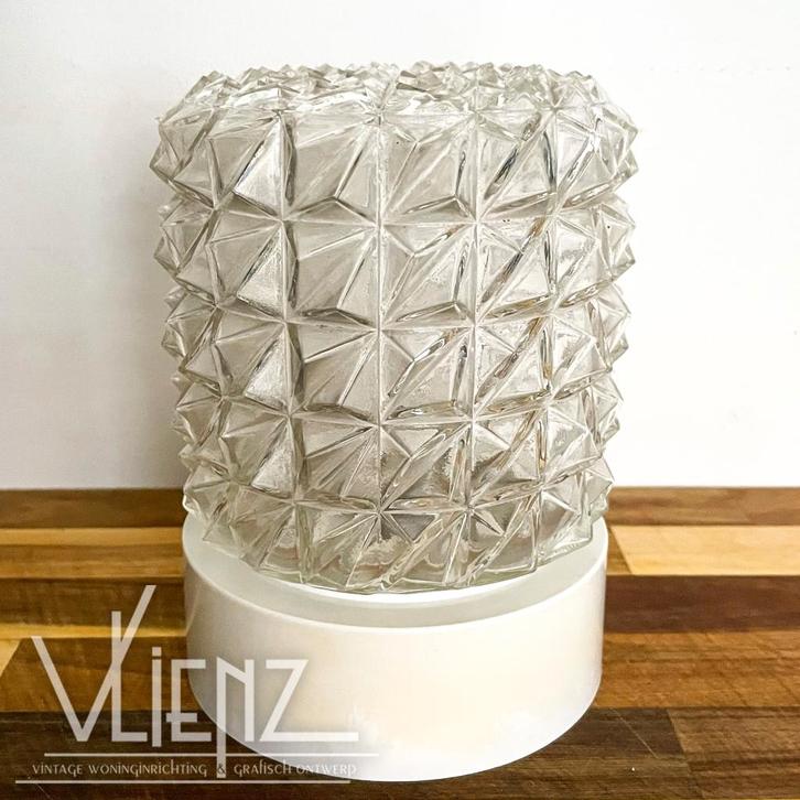 Vintage, art deco, spike plafondlamp, cilinder, glas, Verzamelen, Retro, Huis en Inrichting, Ophalen of Verzenden