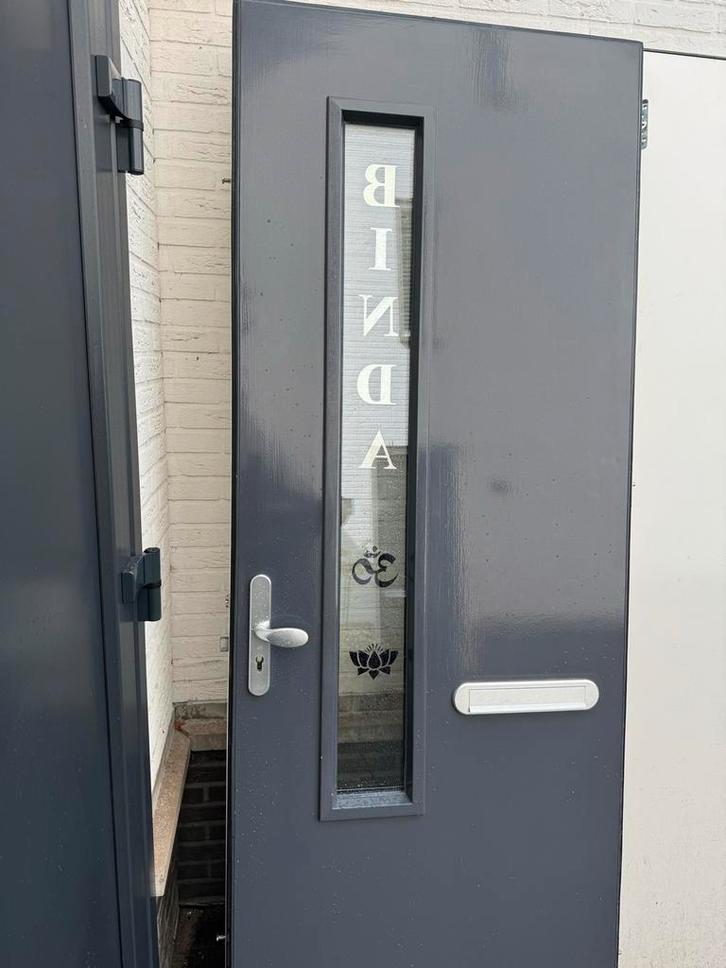 Hardhouten Buitendeur met glas en deurbeslag, Doe-het-zelf en Verbouw, Hang- en Sluitwerk, Gebruikt, Slot, Overige materialen