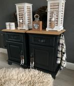 Nachtkastjes Black & Wood & Tuigleer Kastjes, Huis en Inrichting, Slaapkamer | Nachtkastjes, Ophalen of Verzenden, Zo goed als nieuw