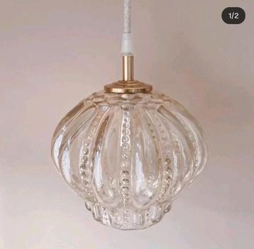 Vintage hanglamp amberkleur | Frosted glas | Jaren 60 lamp beschikbaar voor biedingen