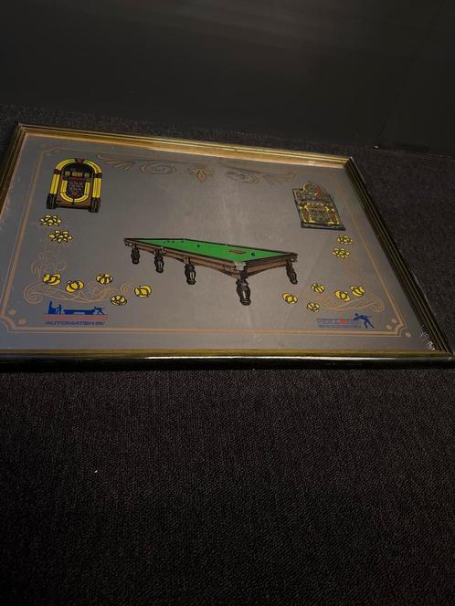 Antieke Spiegel met Snookertafel Afbeelding, Antiek en Kunst, Antiek | Spiegels, Minder dan 50 cm, Minder dan 100 cm, Rechthoekig