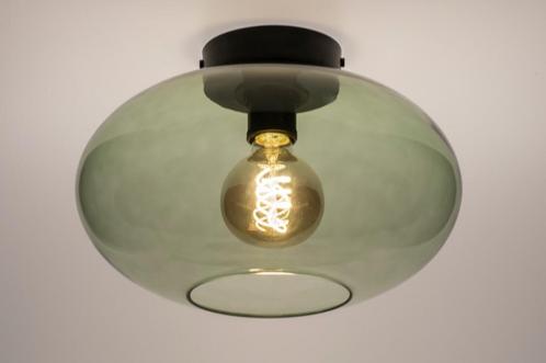 Plafondlamp groen glas of rookglas amber hal bed keuken lamp, Huis en Inrichting, Lampen | Plafondlampen, Nieuw, Glas, Ophalen of Verzenden