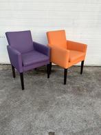 5 stuks luxe eetkamer stoelen fauteuils paars oranje nieuw, Huis en Inrichting, Ophalen, Overige kleuren, Hout, Zo goed als nieuw