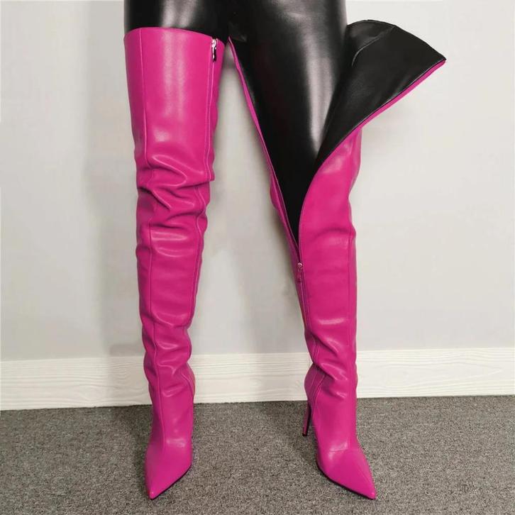 Roze leren overknee dames laarzen met rits, Kleding | Dames, Schoenen, Nieuw, Hoge laarzen, Roze, Verzenden