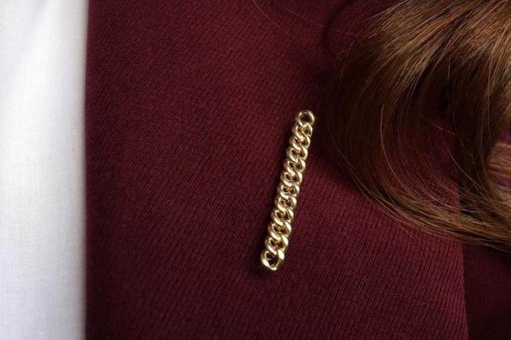 14 Karaat Gouden Gourmet Schakel Broche, Sieraden, Tassen en Uiterlijk, Broches, Zo goed als nieuw, Goud, Goud, Ophalen of Verzenden