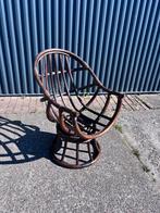 Vintage rotan bamboe draaistoel fauteuil, Huis en Inrichting, Fauteuils, Ophalen, Gebruikt, X, X